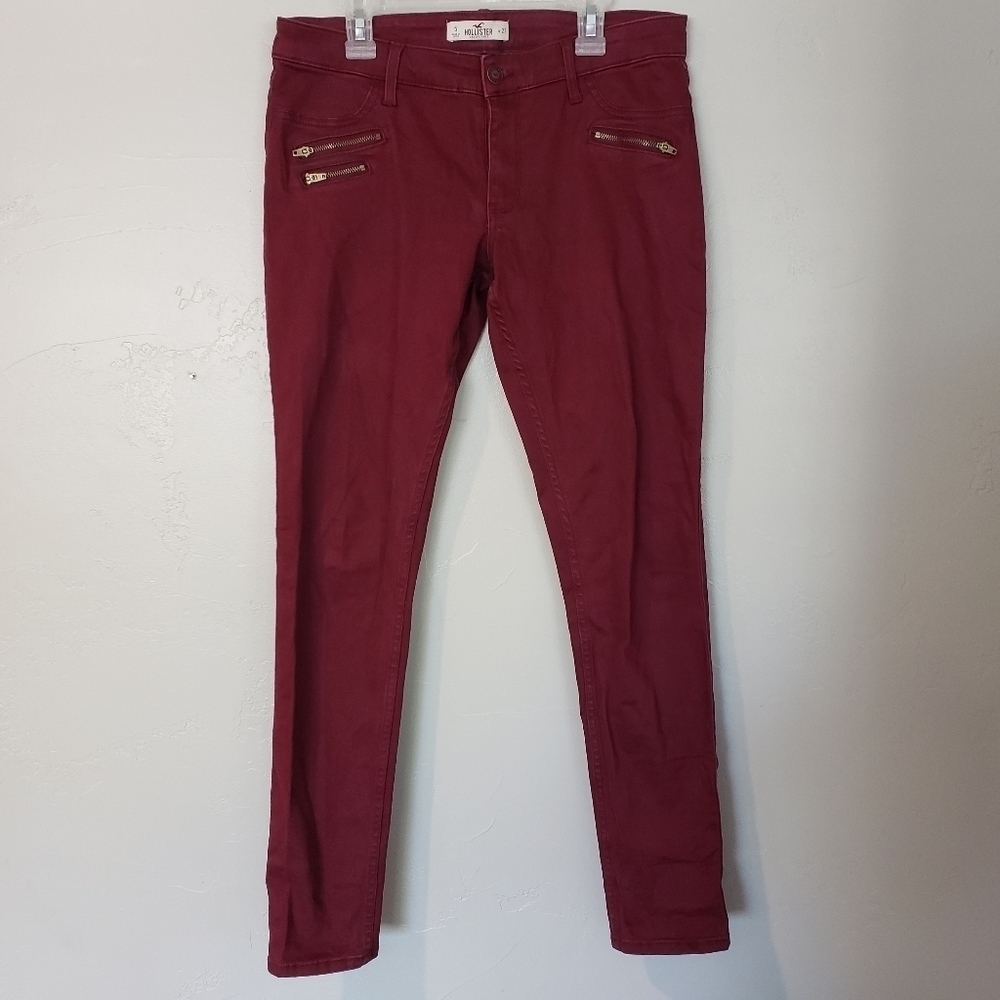 Hollister Burgundy Skinny Jeans Zipper Pockets 5